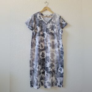 Sonoma Short Sleeve Tie-Dye V-Neck Midi Dress - Gray & White XXL